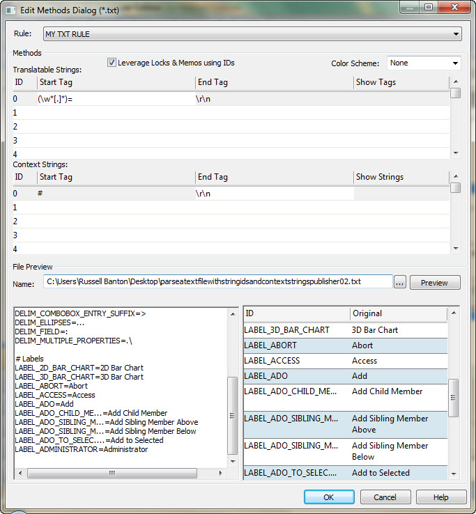 Parsing a text file with string ids and context strings